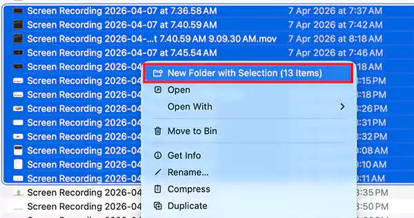 Choose New Folder with Selection