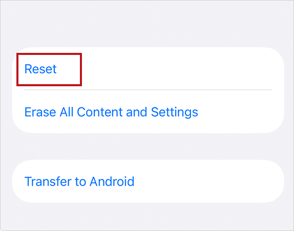 Choose Reset
