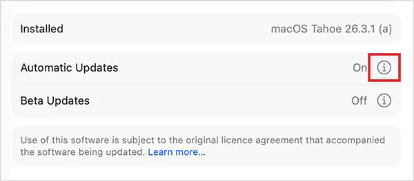 Click on the i button next to Automatic Updates