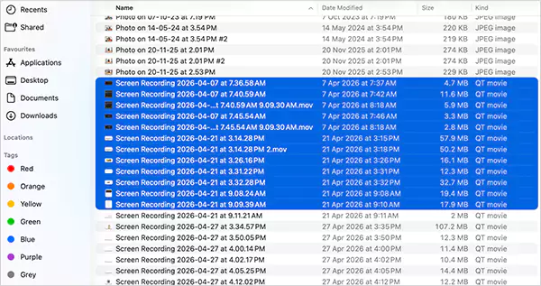 Click on the last file to select the range