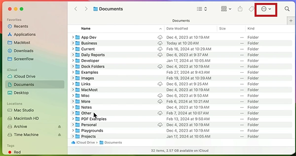 Click the Action button in Finder