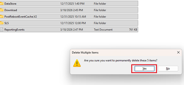 Delete everything inside the SoftwareDistribution folder