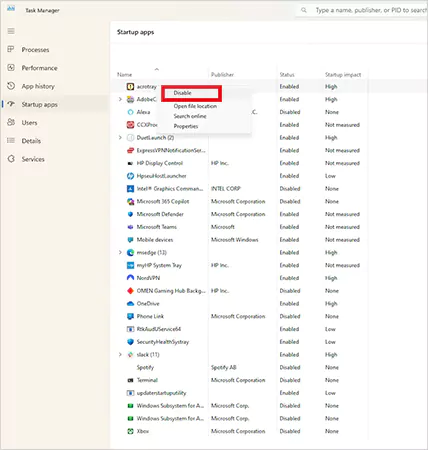 Disable all startup items