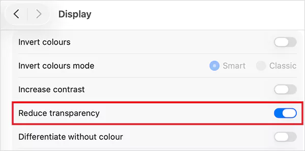Enable Reduce Transparency