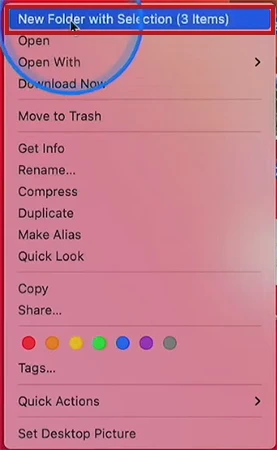 Right-click and select New Folder with Selection