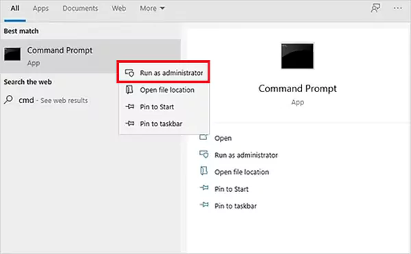 Run Command Prompt as administrator