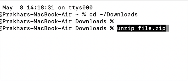 Run “Unzip filename.zip” on Terminal