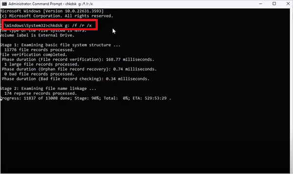 Run the CHKDSK command