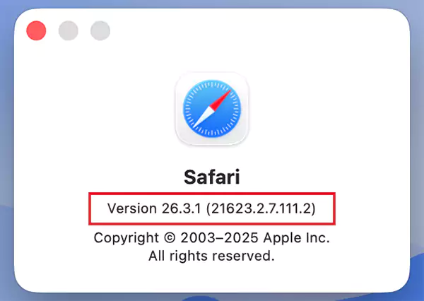 Safari version information