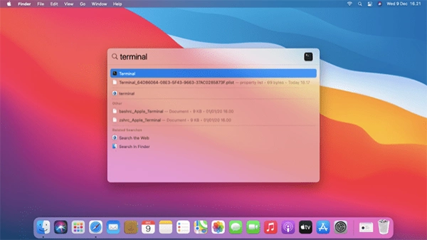 Search and open Terminal on Mac