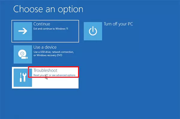 Select Troubleshoot