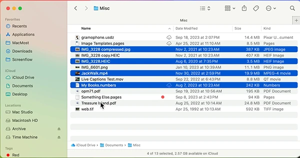 Select the files