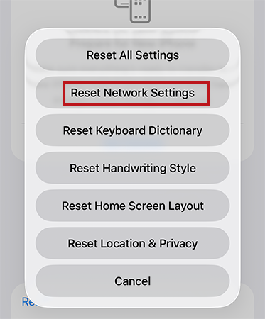 Tap on Reset Network Settings