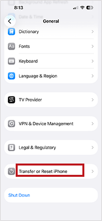 Tap on Transfer or Reset iPhone