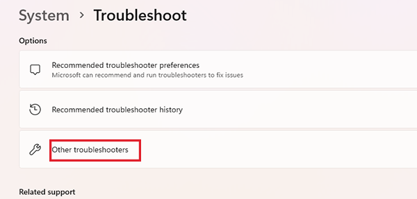 Settings > System > Troubleshoot > Other troubleshooters