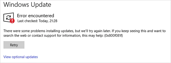 Windows Update Error 0x800f081f