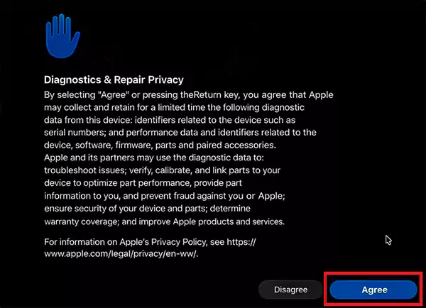 Agree the Diagnostics and Repair Privacy
