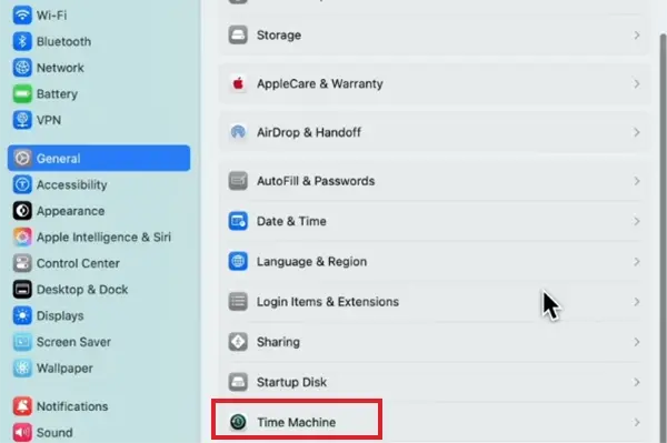 Apple Menu > System Settings > General > Time Machine