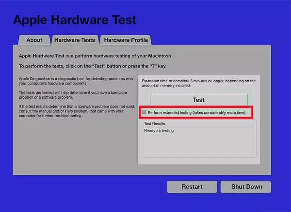 Check the box against Perform extended testing