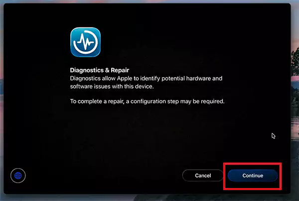 Click Continue to Diagnostics and Repair