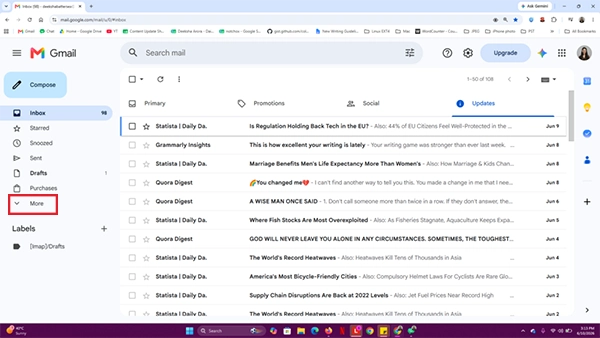 Click More in the left sidebar