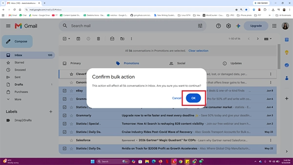Click OK to confirm deletion