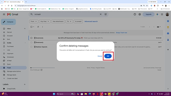 Click OK to confirm deletion