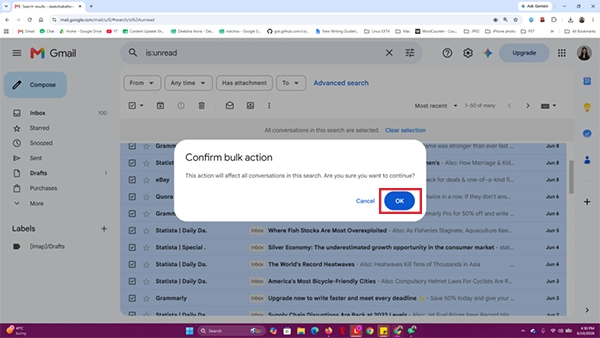 Click OK to confirm deletion