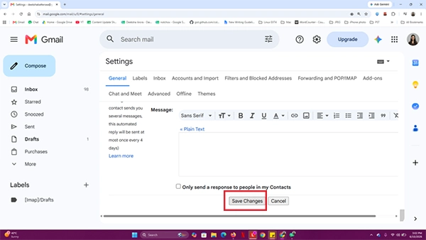 Click Save Changes button