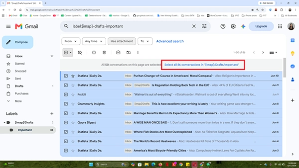 Click Select all conversation in selected label