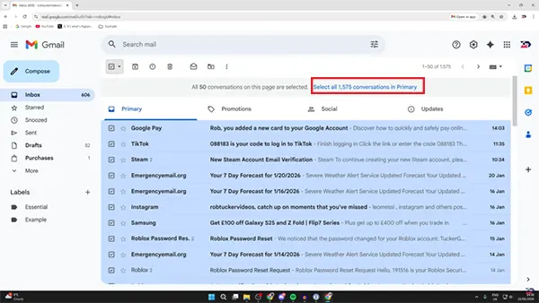 Click Select all conversations in Primary