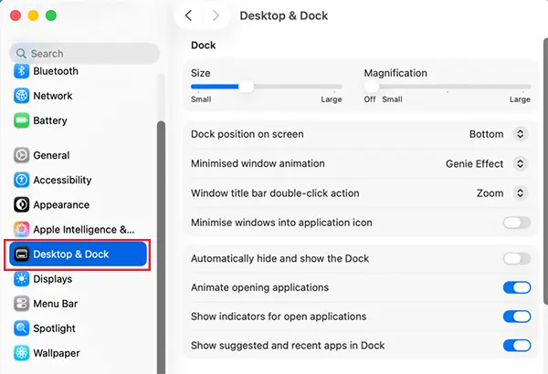 Click on Desktop & Dock
