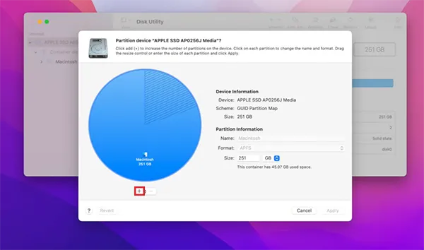 Click + to add a partition