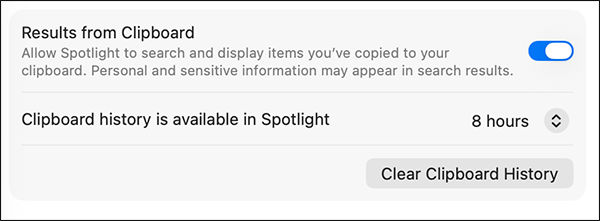 Clipboard settings