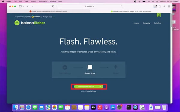 Download balenaEtcher on Mac
