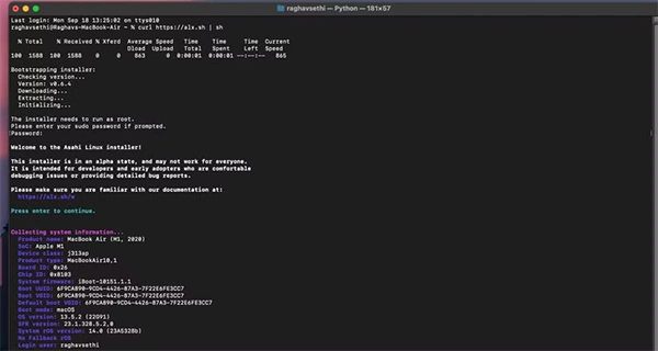 Enter the Command to download Asahi Linux