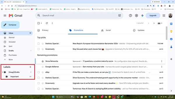Labels in the sidebar