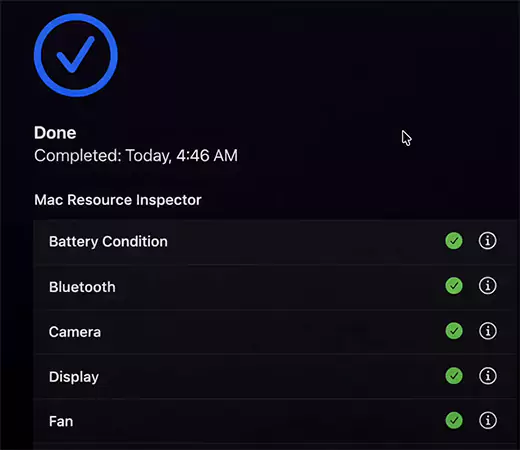 Mac diagnostics results