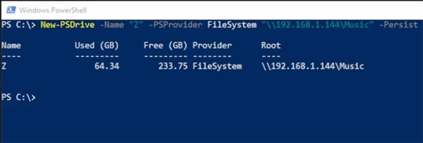 Map a network drive with PowerShell