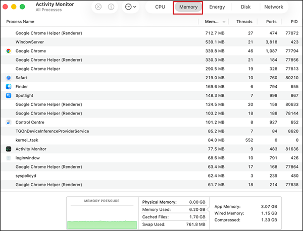 Memory Tab