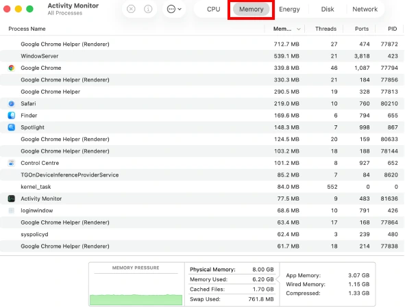 Memory Tab