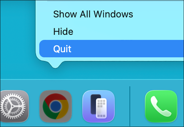 Right-click the app and choose Quit