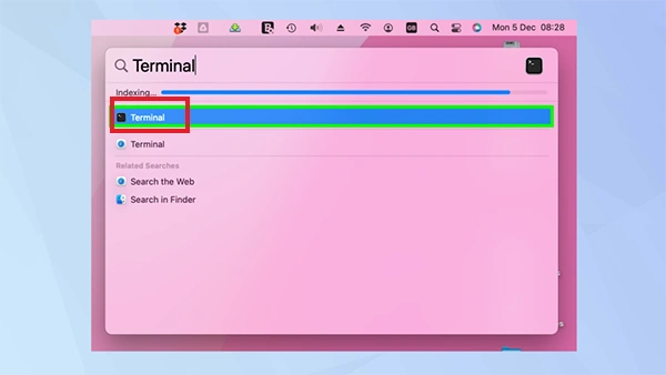 Search and open the Terminal on Mac