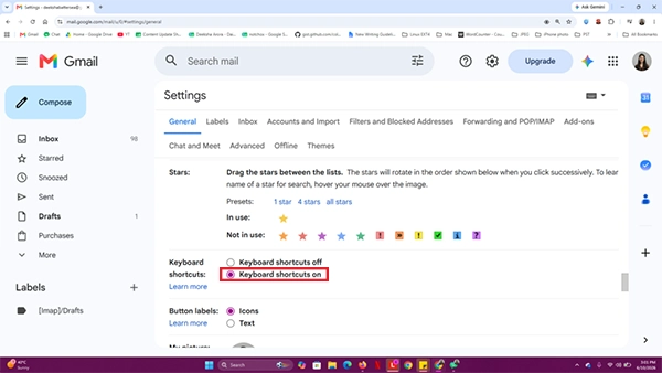 Select Keyboard shortcuts on