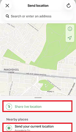 Select Share live location or Send your current location