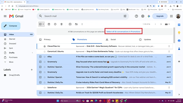 Select all conversations in Promotions