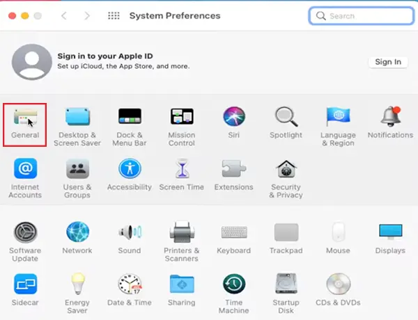 System Preferences> General