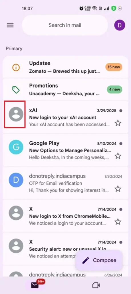 Tap and hold the profile of mail you want to delete