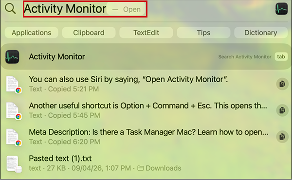 Type Activity Monitor