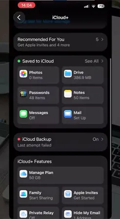 Open iCloud settings